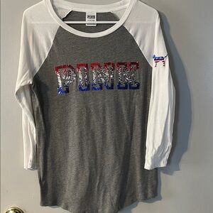 PINK Victoria's Secret Quarter Sleeve Shirt - Gray, White.
